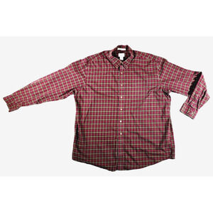 LL Bean Men's XXL 2XL Red Green Plaid Button Down Wrinkle Resistant LS Shirt